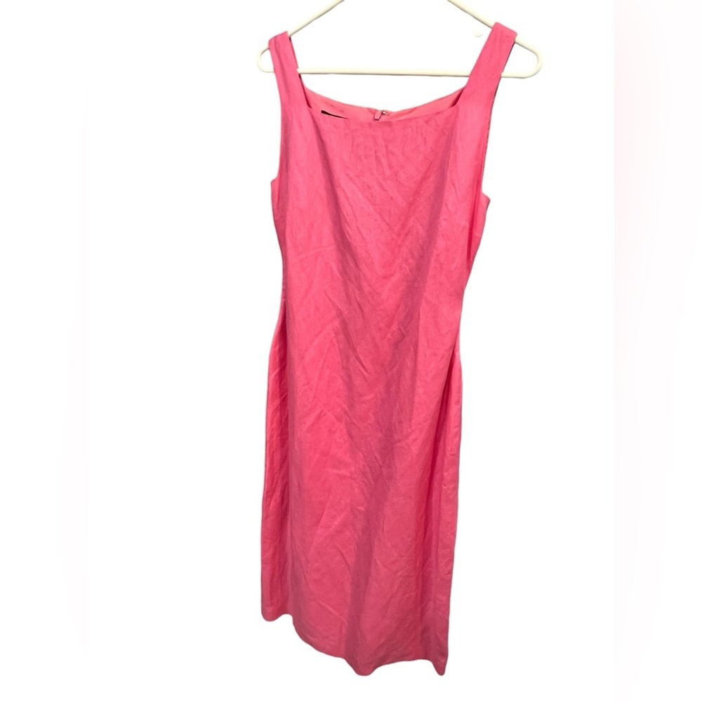 Cynthia Howie Vintage Bubblegum Pink Linen Square Neck Sleeveless Dress-Size 8 - Picture 9 of 12